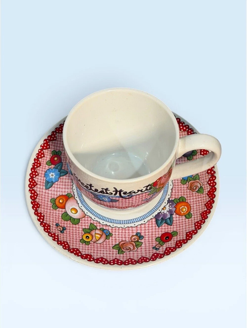 Mary Engelbreit Sweetest Heart Tea Cup Saucer Set Ceramic Cottagecore Valentine
